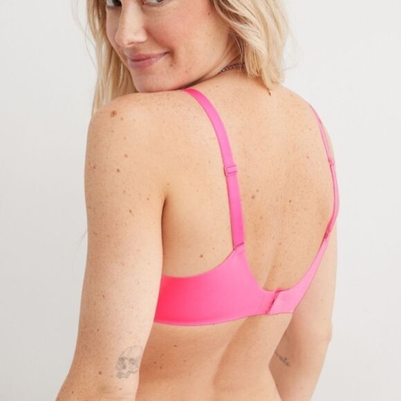 NWT Aerie 32DD Bright Pink Full Coverage Unlined Sexy Sheer Lingerie Style Bra - Picture 11 of 11